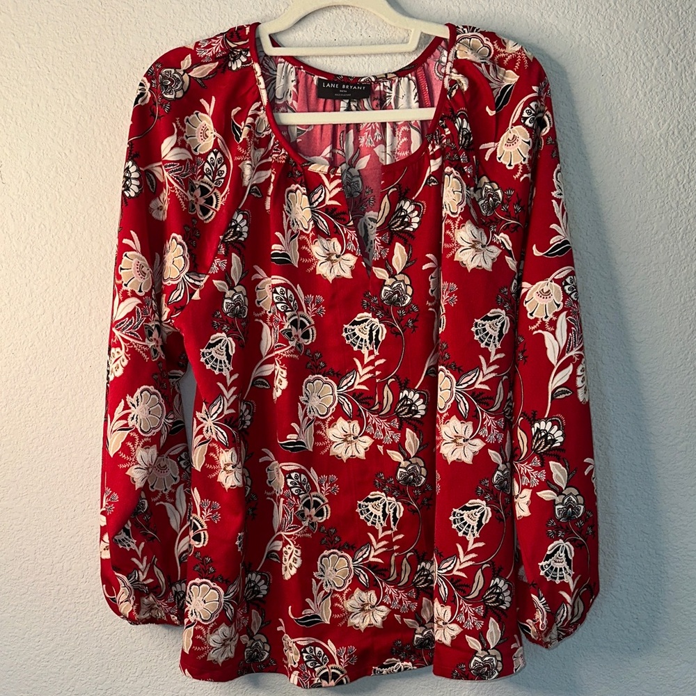 Lane Bryant‎ Red and White Floral Blouse